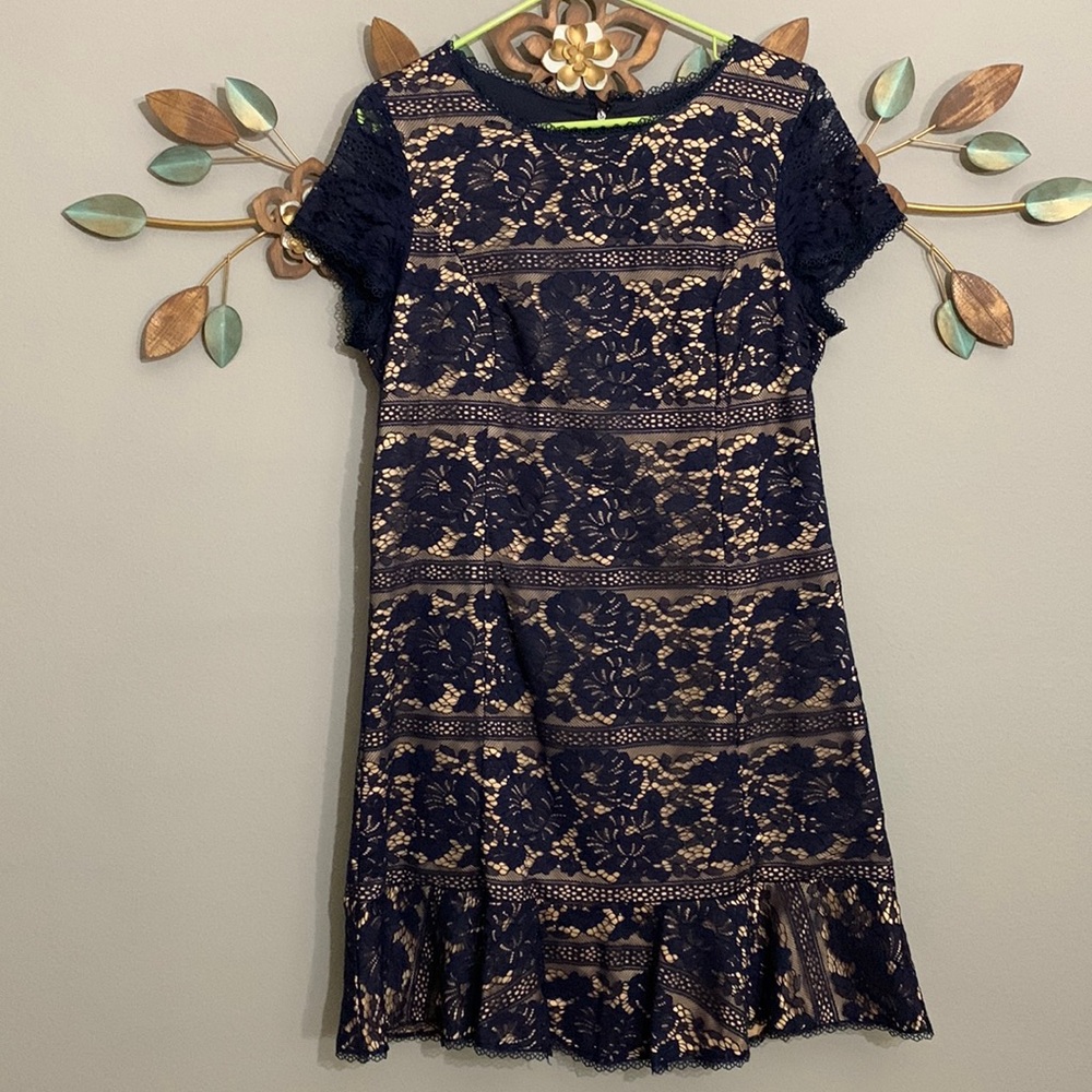 Vince Camuto Navy Blue Lace Overlay Dress Size 16